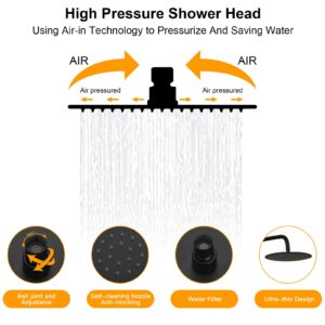 BESy Shower System with 10 Inch Round Rain Shower Head and Handheld Wall Mounted, High Pressure Rainfall Shower Faucet Fixture Combo Set with 2 in 1 Handheld Showerhead for Bathroom, Matte Black