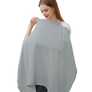 hicoco 100% muslin cotton breastfeeding cover, multi-use nursing covers with arch neckline, breathable nursing apron (grey)