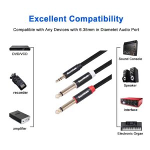 Smithok 2pack 3.3Ft 3.5mm TRS to Dual 6.35mm Stereo Cable 1/8 TRS to Dual 6.35mm 1/4 TS Mono Y Splitter Audio Cord Adapter for Smartphone, Mixer,PC, CD Player, Speakers and Home Stereo System