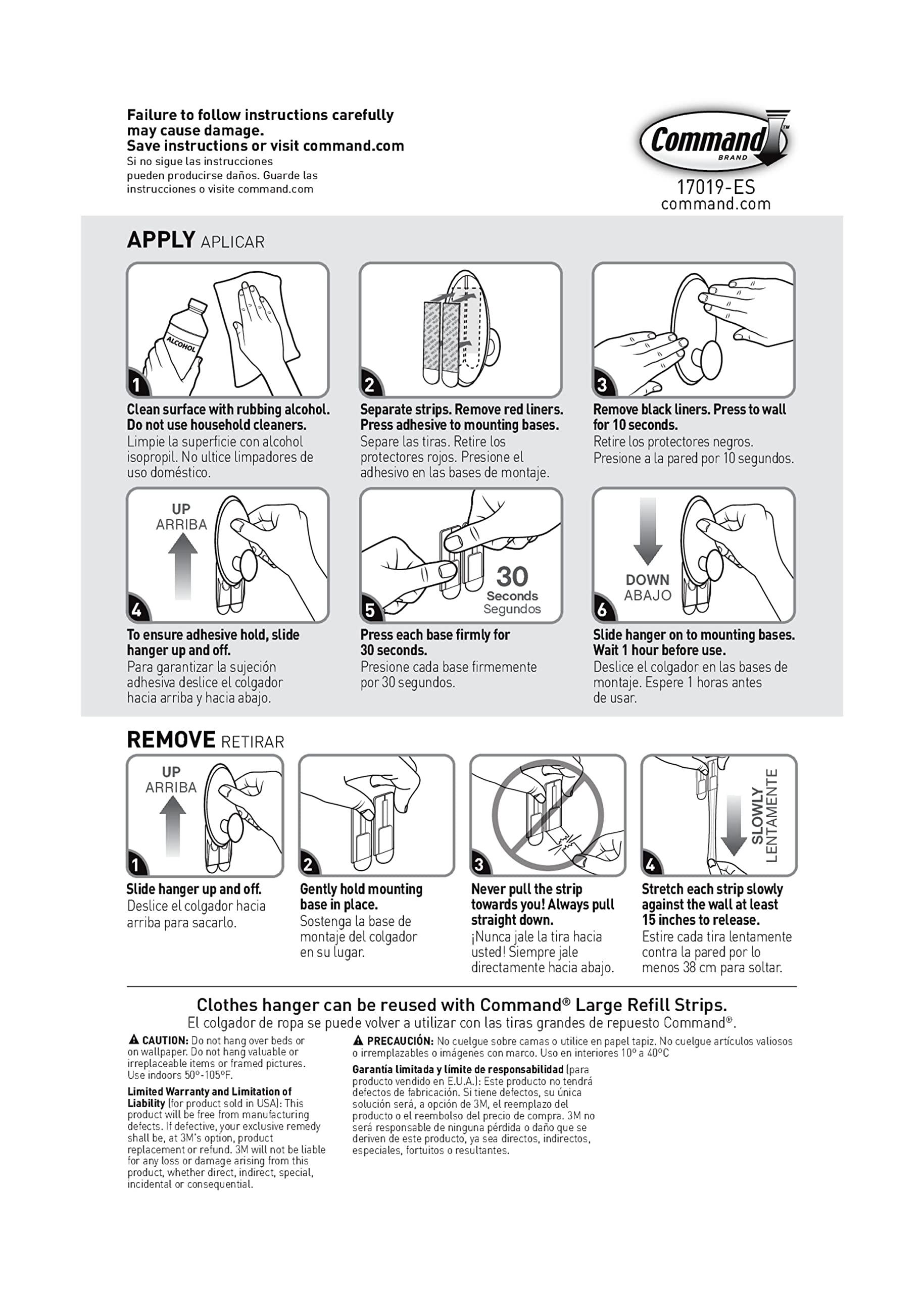 Command Clothes Hanger, 1 Hanger, 2 Strips/Pack, White, Large (Pack of 2)