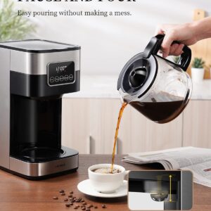 KIDISLE Programmable Drip Coffee Maker with Regular & Strong Brew, Warming Plate, 10 Cup Small Coffee Machine with Touch Screen, Glass Carafe and Reusable Filter for Home and Office, Stainless Steel