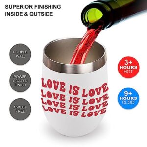 Mighun LGBT Pride Wine Tumbler with Lid Love Is Love Valentine's Day Vacuum Coffee Tumbler Stainless Steel Coffee Cup for Cold & Hot Drinks Wine Coffee Cocktails Beer 12 Oz