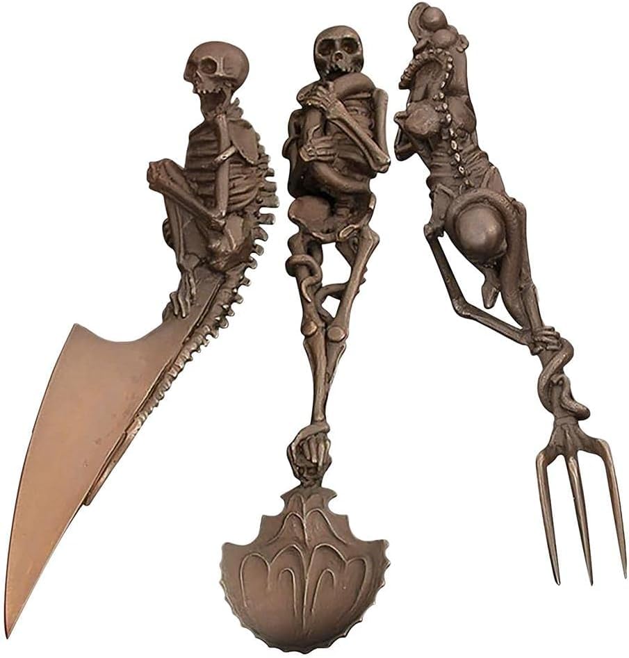 Halloween Skeleton Cutlery Set Metal Flatware Tableware Skeletal Fork Knife Spoon Halloween Party Tabletop Ornaments Vividly Golden