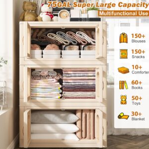 EnHomee 75GAL Storage Bins with Lids Stackable Storage Bins with Wheels Large Storage Bins Storage Containers for Closet Organizers and Storage Plastic Drawer Storage for Bedroom Office Kitchen Roomy