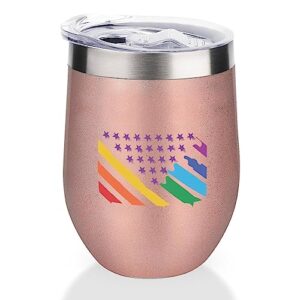 mighun lgbt pride wine tumbler with lid lgbt american flag rainbow vacuum coffee tumbler stainless steel coffee cup for cold & hot drinks wine coffee cocktails beer 12 oz