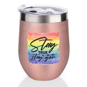mighun homosexuality wine tumbler with lid stay true stay you vacuum coffee tumbler stainless steel coffee cup for cold & hot drinks wine coffee cocktails beer 12 oz