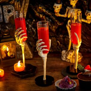 Tanlade 2.7 oz Goblets with Spooky Skeleton Hand Plastic Champagne Flutes Cups for Decorations and Haunted House(Champagne, 12 Pcs)