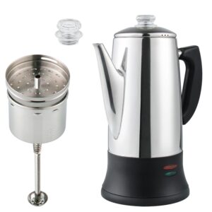 apoxcon 12 cup electric coffee percolator with etl approval stainless steel coffee maker with two heat resistant glass knob one of them for replacement classic look cord-less sever coffee pot