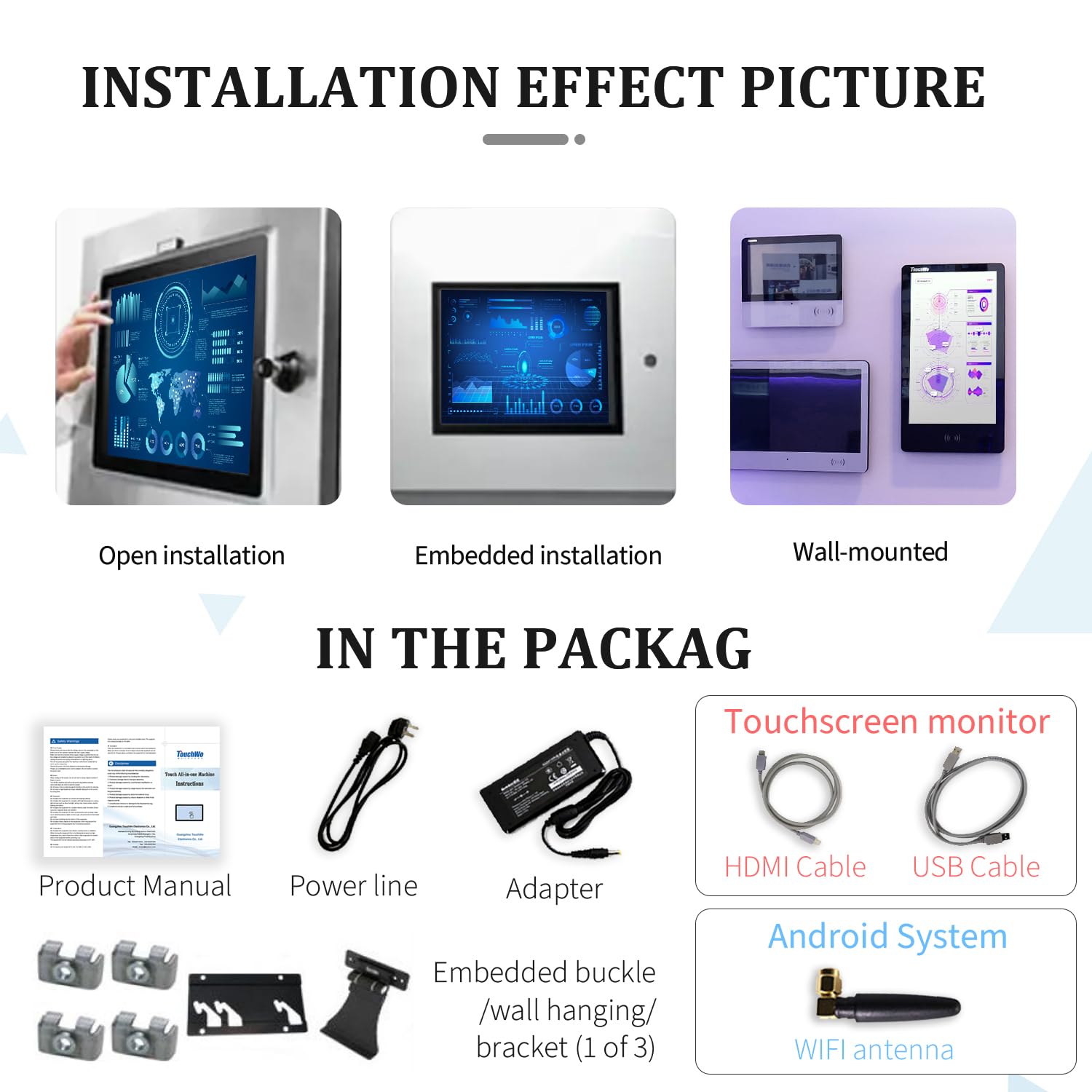 TouchWo 15 inch Industrial Embedded Touch Panel PC, Android All in One Mini PC with Open Frame Capacitive Touchscreen Monitor, RK3568 RAM 2G & ROM 16G Industrial PC Built-in Speakers