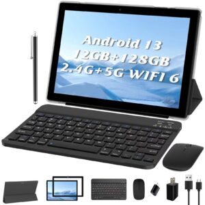2 in 1 tablet, android 13 tablets 10 inch, tablet with keyboard mouse foldable protective cover screen protective film stylus pen 12gb+128gb/1tb expand 5g wifi bt 5.0 wifi6 dual camera 6000 mah tab