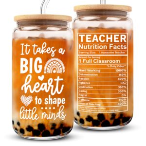 hexmoz teacher appreciation gifts - teacher gifts for women, teacher day gifts, thank you, funny birthday gift ideas - 1st, first day, end of year, back to school present - 16oz teacher glass cup