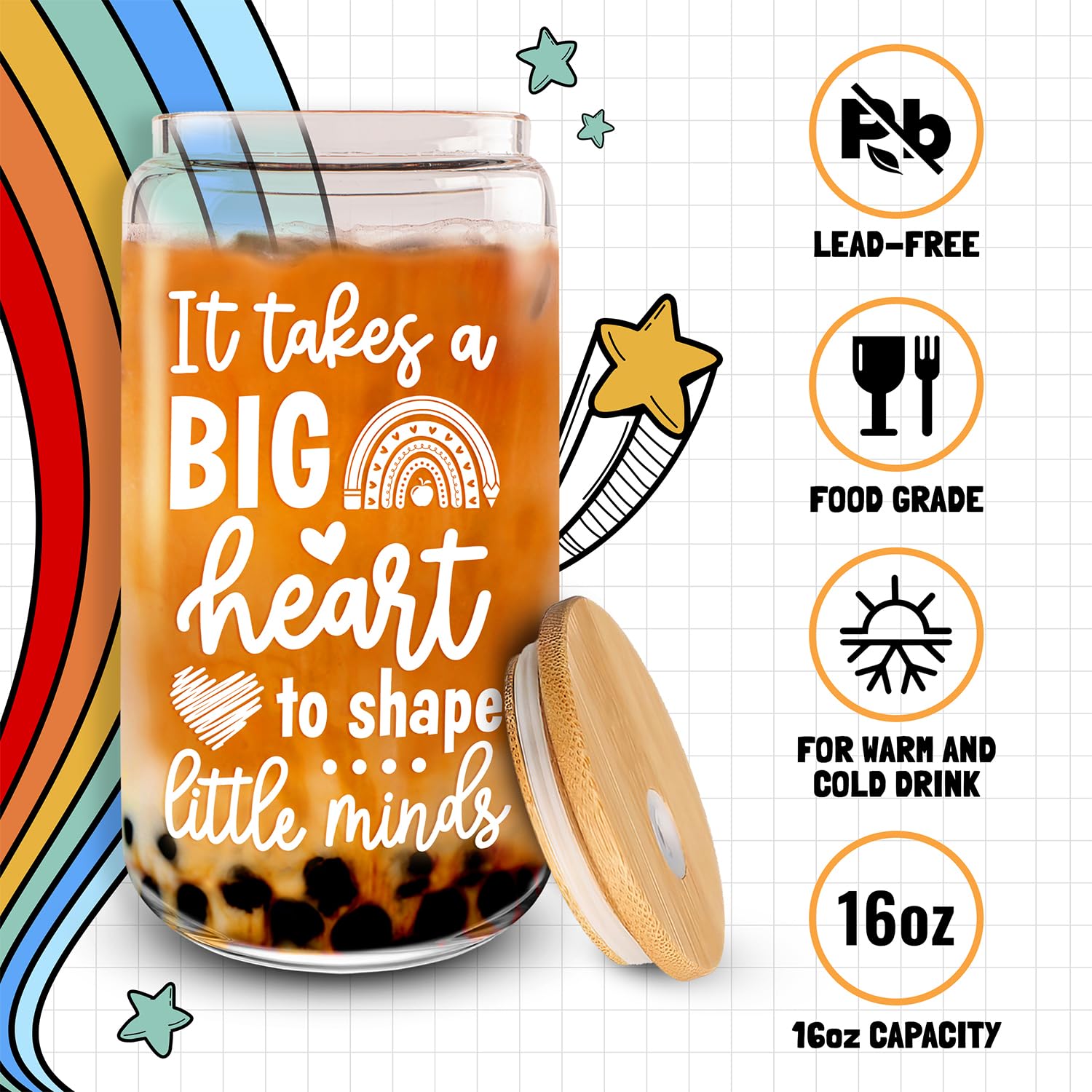 HEXMOZ Teacher Appreciation Gifts - Teacher Gifts for Women, Teacher Day Gifts, Thank You, Funny Birthday Gift Ideas - 1st, First Day, End of Year, Back To School Present - 16oz Teacher Glass Cup