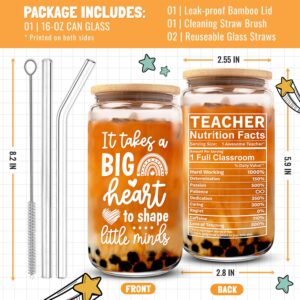 HEXMOZ Teacher Appreciation Gifts - Teacher Gifts for Women, Teacher Day Gifts, Thank You, Funny Birthday Gift Ideas - 1st, First Day, End of Year, Back To School Present - 16oz Teacher Glass Cup