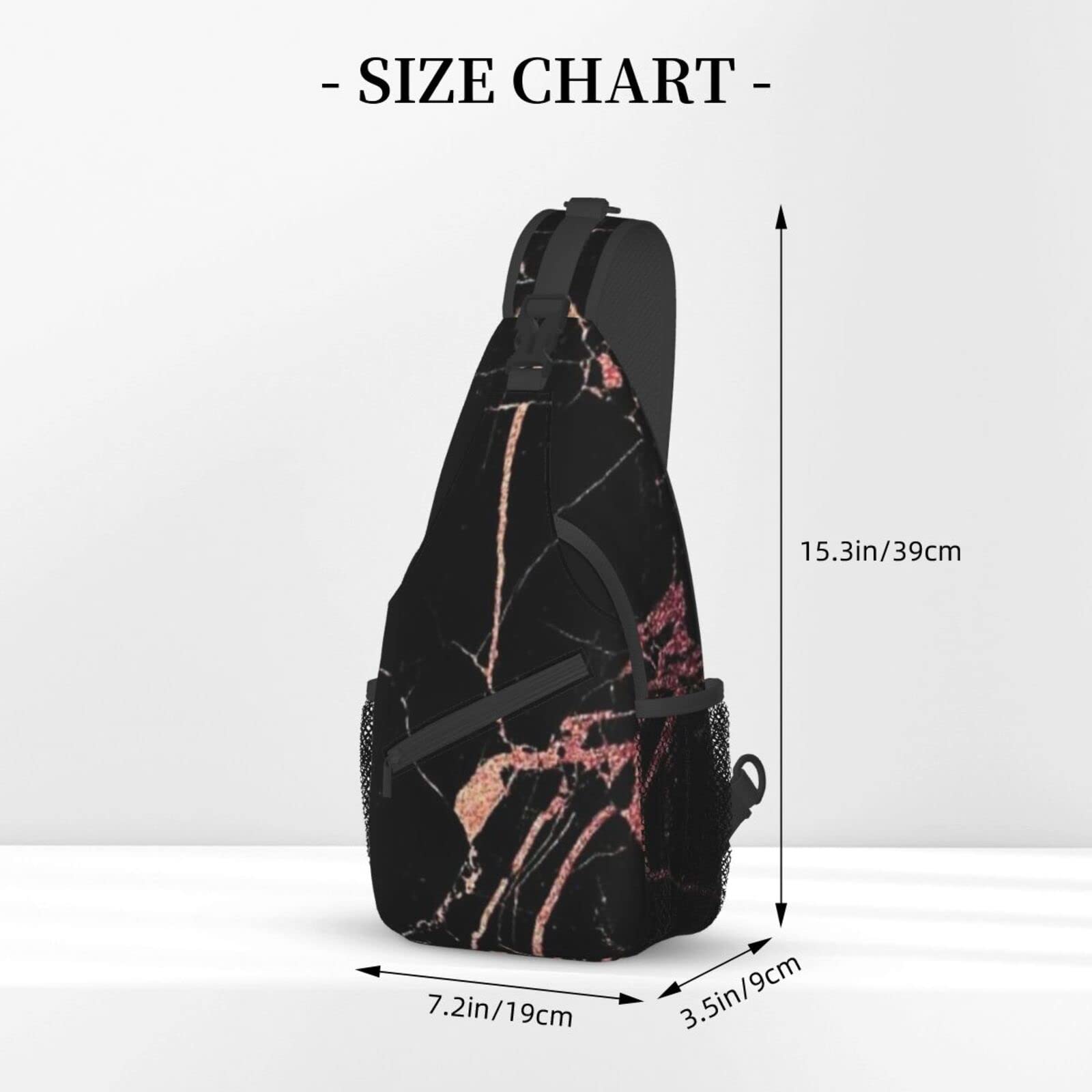 Black Rose Gold Marble Print Cross Chest Bag Diagonally,Sling Backpack Fashion Travel Hiking Daypack Crossbody Shoulder Bag For Men Women