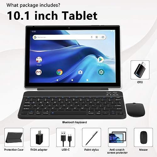 2024 Newest Android 13 Tablet with Keyboard 10 Inch 2 in 1 Tablets, 12GB RAM 128GB ROM 1TB Expand, Quad-Core 2.0GHz CPU Tablet PC, 5G WiFi 6 BT 5.0, 8MP Camera, Google Certified Tableta