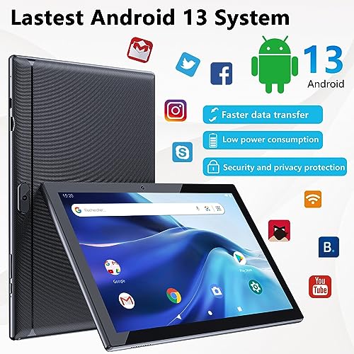 2024 Newest Android 13 Tablet with Keyboard 10 Inch 2 in 1 Tablets, 12GB RAM 128GB ROM 1TB Expand, Quad-Core 2.0GHz CPU Tablet PC, 5G WiFi 6 BT 5.0, 8MP Camera, Google Certified Tableta