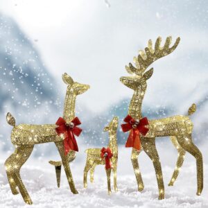 aotiooy 3-piece large lighted christmas deer family set 4ft outdoor yard decoration with 360 led lights stakes holiday lighted reindeer for outside indoor