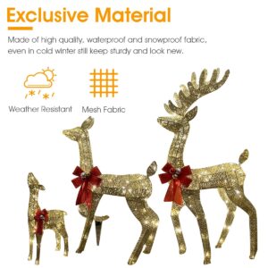 Aotiooy 3-Piece Large Lighted Christmas Deer Family Set 4FT Outdoor Yard Decoration with 360 LED Lights Stakes Holiday Lighted Reindeer for Outside Indoor