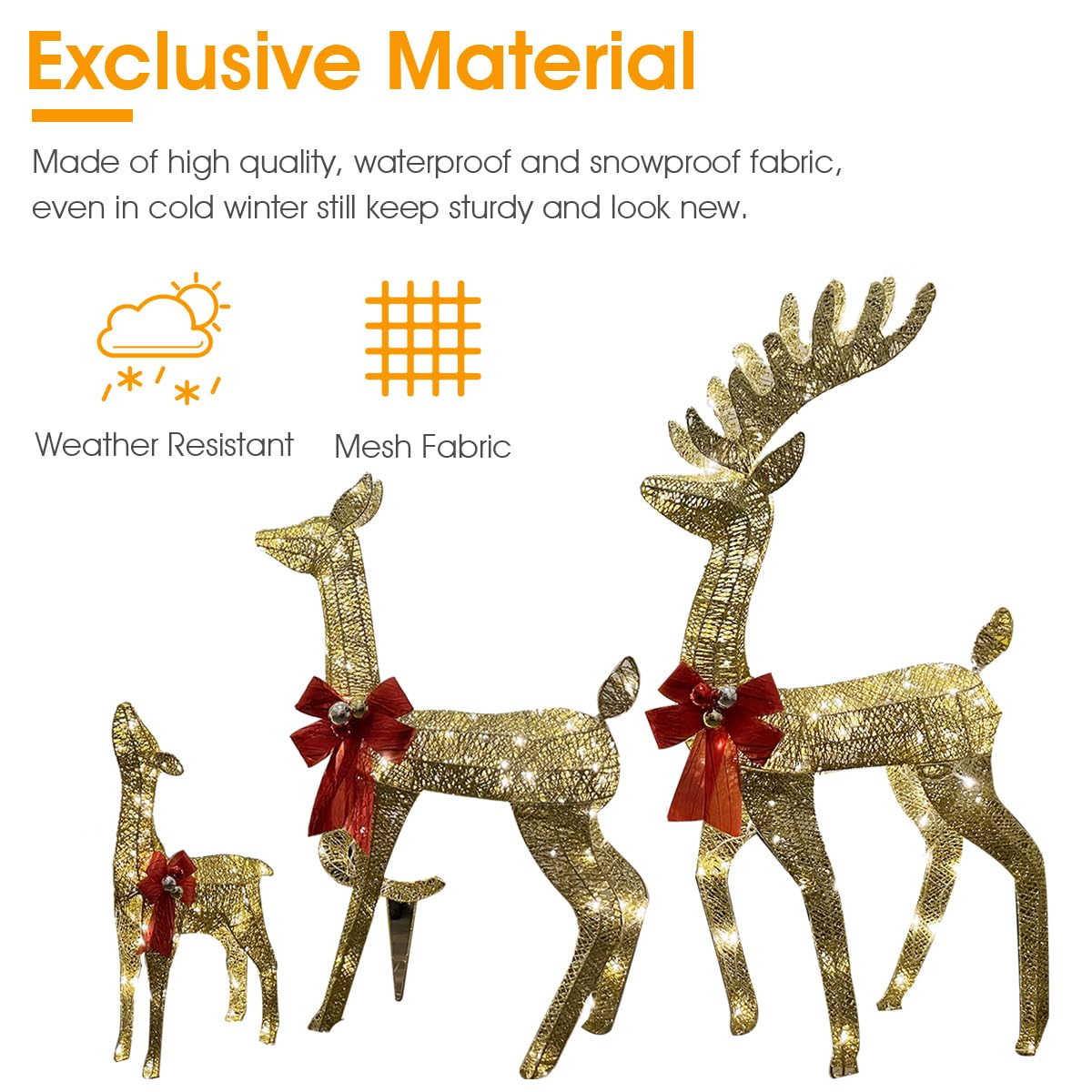 Aotiooy 3-Piece Large Lighted Christmas Deer Family Set 4FT Outdoor Yard Decoration with 360 LED Lights Stakes Holiday Lighted Reindeer for Outside Indoor