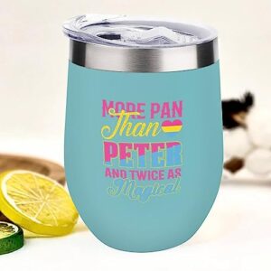 Mighun MORE PAN THAN PETER AND TWICE AS MAGICAL Wine Tumbler with Lid, Pansexual Bisexual LGBTQ Vacuum Coffee Tumbler, Gay Pride Stemless Insulated Wine Glasses Cup for Champaign, Cocktail, Beer