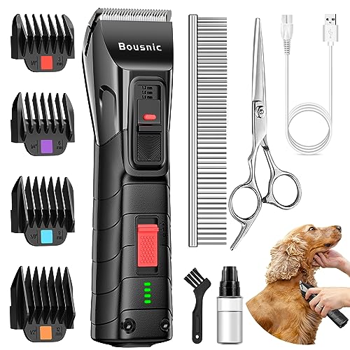 Bousnic Pet Dog Clippers for Grooming - Quiet Cordless Dog Grooming Kit for Hair Cutting, 2-Speed Dog Hair Trimmer, 8-Length Professional Dog Shaver for Puppy Small Medium Large Dogs Cats Pets