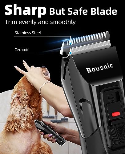 Bousnic Pet Dog Clippers for Grooming - Quiet Cordless Dog Grooming Kit for Hair Cutting, 2-Speed Dog Hair Trimmer, 8-Length Professional Dog Shaver for Puppy Small Medium Large Dogs Cats Pets