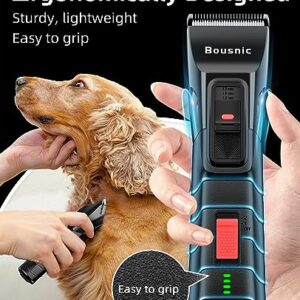 Bousnic Pet Dog Clippers for Grooming - Quiet Cordless Dog Grooming Kit for Hair Cutting, 2-Speed Dog Hair Trimmer, 8-Length Professional Dog Shaver for Puppy Small Medium Large Dogs Cats Pets