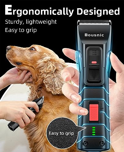 Bousnic Pet Dog Clippers for Grooming - Quiet Cordless Dog Grooming Kit for Hair Cutting, 2-Speed Dog Hair Trimmer, 8-Length Professional Dog Shaver for Puppy Small Medium Large Dogs Cats Pets