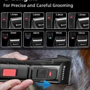 Bousnic Pet Dog Clippers for Grooming - Quiet Cordless Dog Grooming Kit for Hair Cutting, 2-Speed Dog Hair Trimmer, 8-Length Professional Dog Shaver for Puppy Small Medium Large Dogs Cats Pets