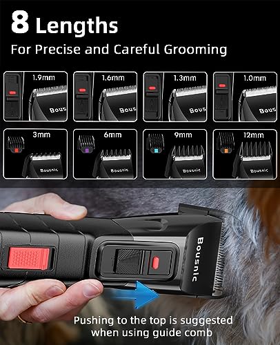 Bousnic Pet Dog Clippers for Grooming - Quiet Cordless Dog Grooming Kit for Hair Cutting, 2-Speed Dog Hair Trimmer, 8-Length Professional Dog Shaver for Puppy Small Medium Large Dogs Cats Pets