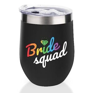 Mighun LGBT Pride Gay Lesbian Wine Tumbler with Lid Bride Squad Rainbow Lgbtq Vacuum Coffee Tumbler Stainless Steel Coffee Cup for Cold & Hot Drinks Wine Coffee Cocktails Beer 12 Oz