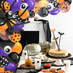 Gojmzo Halloween Balloon Garland Arch Kit, 5/10/12/18 Inch Confetti Purple Black and Orange Balloons with Spider Web, Halloween Decorations Indoor, Halloween Balloon for Party Decorations