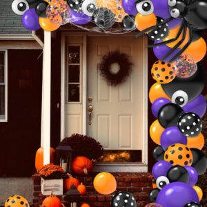 Gojmzo Halloween Balloon Garland Arch Kit, 5/10/12/18 Inch Confetti Purple Black and Orange Balloons with Spider Web, Halloween Decorations Indoor, Halloween Balloon for Party Decorations