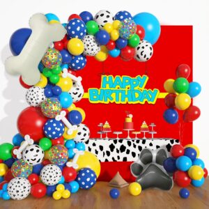 amandir 155pcs paw balloons garland arch kit, dog bone paw print foil balloons red yellow blue green paw balloon for puppy paw themed boy birthday party decorations supplies