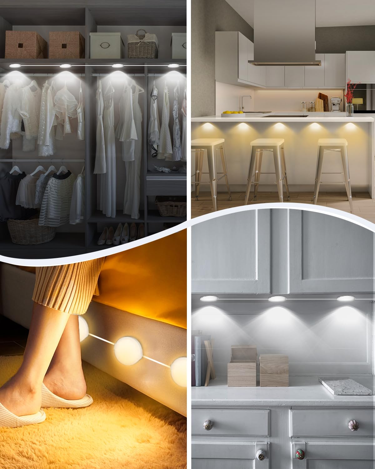 KeShu Under Cabinet Lights Plug in, Dimmable White LED Under Cabinet Lighting Hardwired Closet Lights, Smart Bluetooth APP Remote Control Under Counter Lights for Kitchen, Cabinet