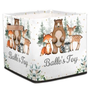 ririx personalized storage bin, custom storage baskets for organizing with handles, foldable storage box for closet cloth baskes toy woodland forest animals