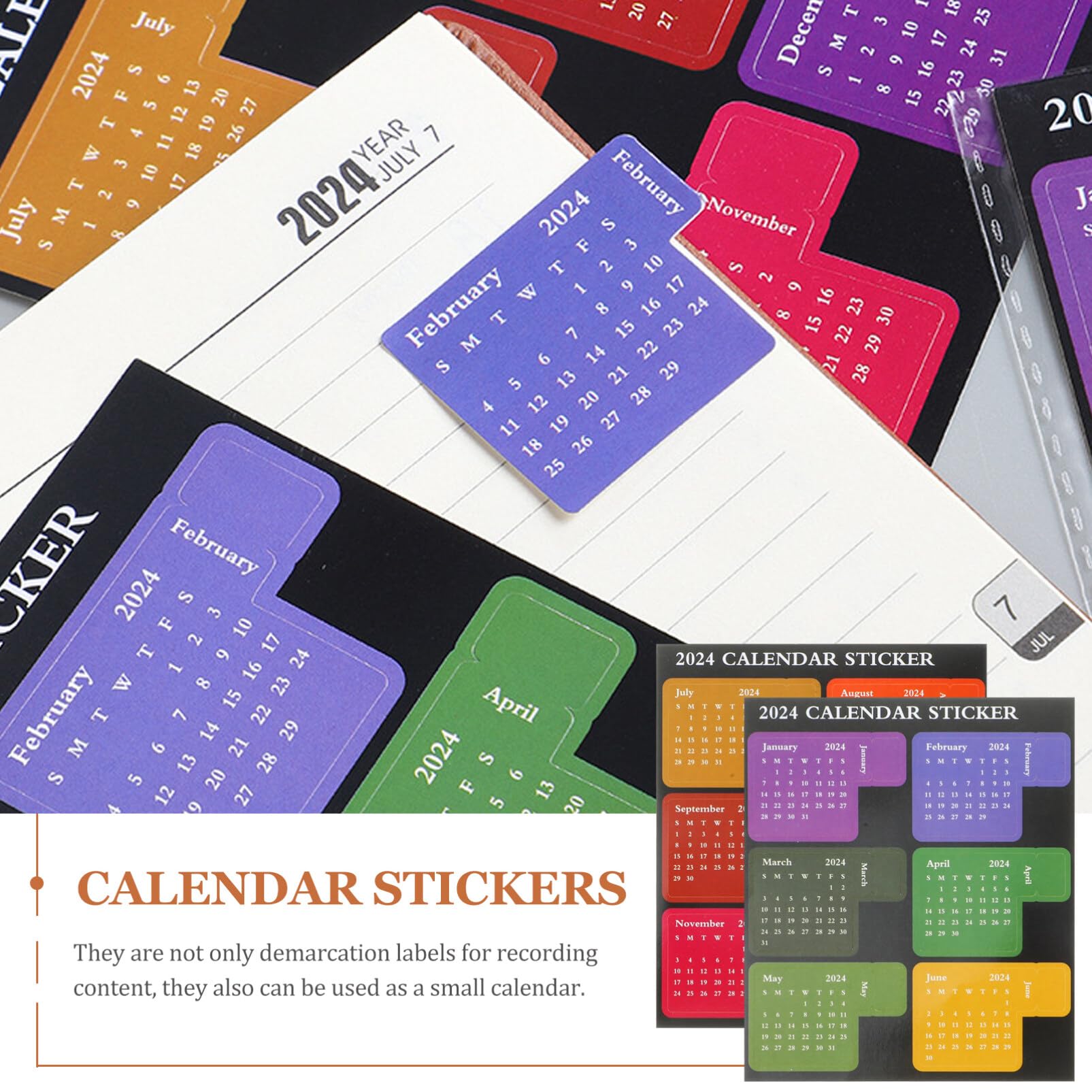 MAGICLULU 12 Sheets 2024 Calendar Stickers Monthly Calendar Sticker Schedule Calendar Adhesive Sticky Tabs for Planners Journal Notebook Bullet