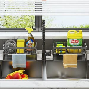 MINGFANITY Sponge Holder for Kitchen Sink with Drain Tray, Neat Kitchen Sink Caddy - Kitchen Sink Organizer - Quick Draining（Matte Black）
