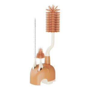 ebango silicone bottle brush set with stand, 360° rotating silicone bottle cleaning brush cleaner set, long handle 3 in 1 multipurpose silicone baby bottle gap cap cleaner brush (orange)