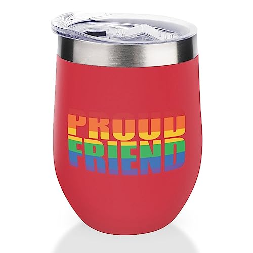 Mighun Pride Parade LGBT Wine Tumbler with Lid Proud Friend Rainbow Vacuum Coffee Tumbler Stainless Steel Coffee Cup for Cold & Hot Drinks Wine Coffee Cocktails Beer 12 Oz