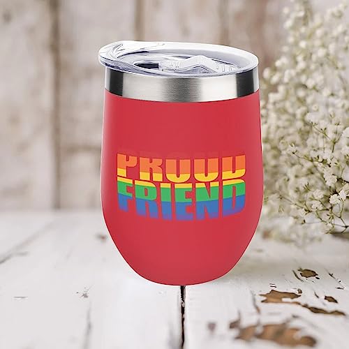 Mighun Pride Parade LGBT Wine Tumbler with Lid Proud Friend Rainbow Vacuum Coffee Tumbler Stainless Steel Coffee Cup for Cold & Hot Drinks Wine Coffee Cocktails Beer 12 Oz