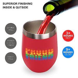 Mighun Pride Parade LGBT Wine Tumbler with Lid Proud Friend Rainbow Vacuum Coffee Tumbler Stainless Steel Coffee Cup for Cold & Hot Drinks Wine Coffee Cocktails Beer 12 Oz