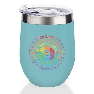 mighun love is love rainbow sunflowers wine tumbler with lid, gay pride lgbt equality lesbian vacuum coffee tumbler, gay pride stemless insulated wine glasses cup for champaign, cocktail, beer