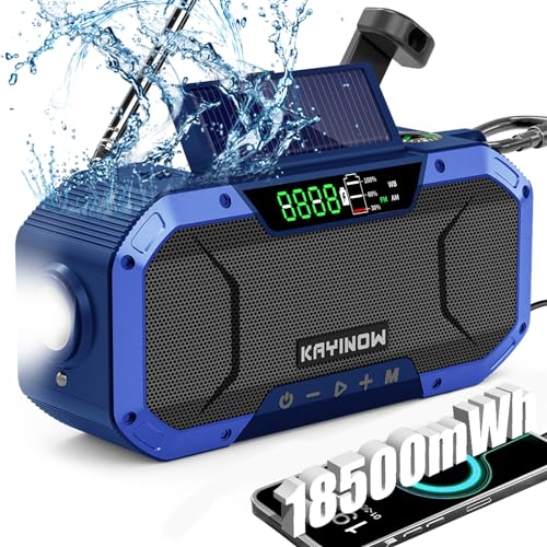 Emergency Radio Hand Crank Solar,Portable AM FM NOAA Weather Digital Radio,Waterproof Wind Up Rechargeable Radio with 5000mAh Battery Power,Flashlight Cell Phone Charger,Reading Lamp,Outdoor Survival