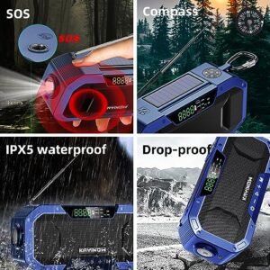 Emergency Radio Hand Crank Solar,Portable AM FM NOAA Weather Digital Radio,Waterproof Wind Up Rechargeable Radio with 5000mAh Battery Power,Flashlight Cell Phone Charger,Reading Lamp,Outdoor Survival