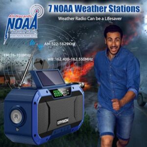 Emergency Radio Hand Crank Solar,Portable AM FM NOAA Weather Digital Radio,Waterproof Wind Up Rechargeable Radio with 5000mAh Battery Power,Flashlight Cell Phone Charger,Reading Lamp,Outdoor Survival