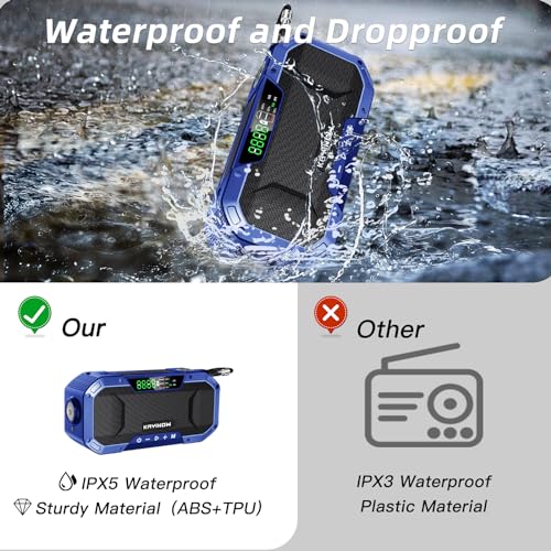 Emergency Radio Hand Crank Solar,Portable AM FM NOAA Weather Digital Radio,Waterproof Wind Up Rechargeable Radio with 5000mAh Battery Power,Flashlight Cell Phone Charger,Reading Lamp,Outdoor Survival