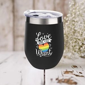 Mighun Love Who Your Want Wine Tumbler with Lid, Pansexual Bisexual LGBTQ Vacuum Coffee Tumbler, Gay Pride Stemless Insulated Wine Glasses Cup for Champaign, Cocktail, Beer