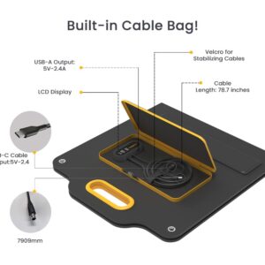 Powerness 40 Watt 18V Portable Solar Panel Solar Charger with LCD Digital Window, Foldable Solar Panel for Power Station, USB-C&USB-A Output for Phones, Ipad, Laptop, Hiking, RV, Camping, Outdoors