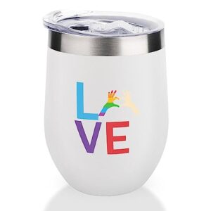 Mighun LGBT Pride Gay Lesbian Wine Tumbler with Lid LGBT Love Vacuum Coffee Tumbler Stainless Steel Coffee Cup for Cold & Hot Drinks Wine Coffee Cocktails Beer 12 Oz